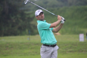 Seth Fair of Brownsburg, Indiana, watches his tee shot on No. 16 in Saturday's final round of the 18th annual TrueNorth Greater Cedar Rapids Open. Fair won the tournament by four shots. (Photo by Jill Wojciechowski)